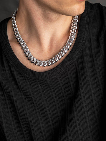 Nialaya Men's Necklace Men's Chunky Cuban Chain Choker 19 Inches / 48.26 cm MNEC_333